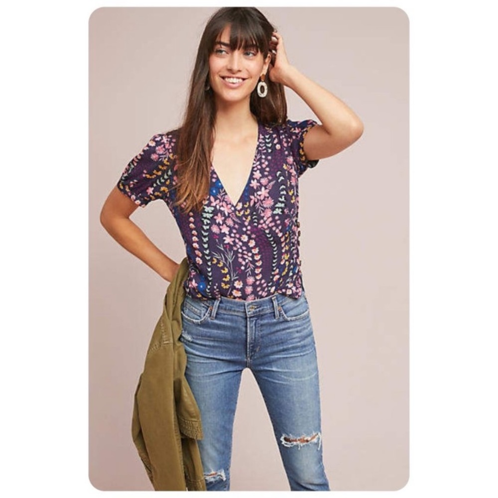 Anthro Meadow Rue Eldoret Wrap Floral top size 14
